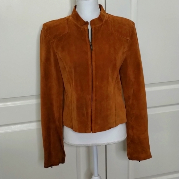 Uniform by John Paul Richard camel color leather zip up cropped jacket vintage - Picture 1 of 12